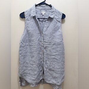 J. Jill Blue & White Striped Sleeveless Button-Front Shirt